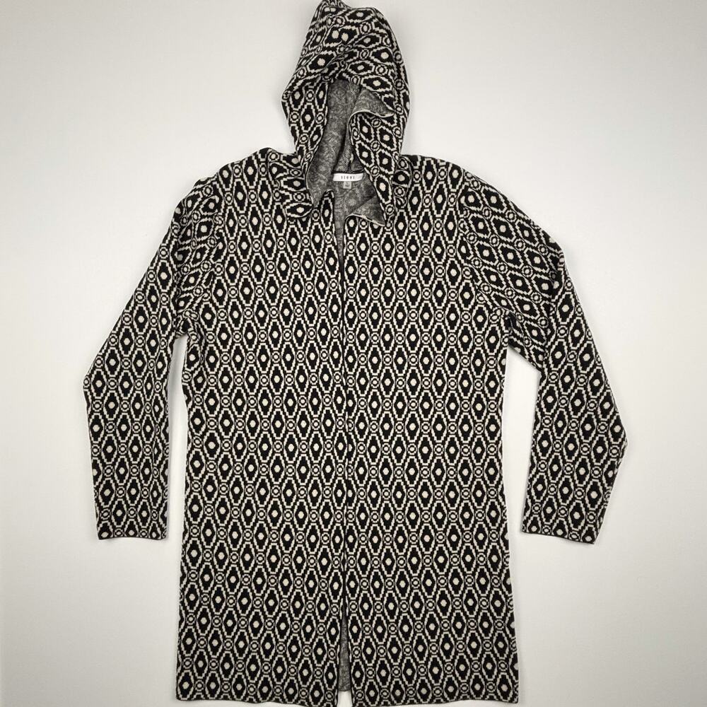Sioni Black Tan Hooded Cotton Blend Long Coat Shacket Overcoat Large
